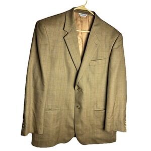 JOSEPH & FEISS Mens 43R Beige WINDOWPANE Wool & Silk Sport Coat Blazer Suit Coat